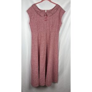 Vintage 80s FADS Red Gingham Linen Cotton A-Line Midi Dress Size 12 Cottagecore